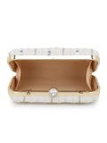 Tulle Striped Embellished Faux Silk Clutch