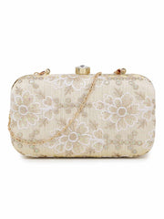 Tulle Embellished Emroidered Faux Silk Clutch