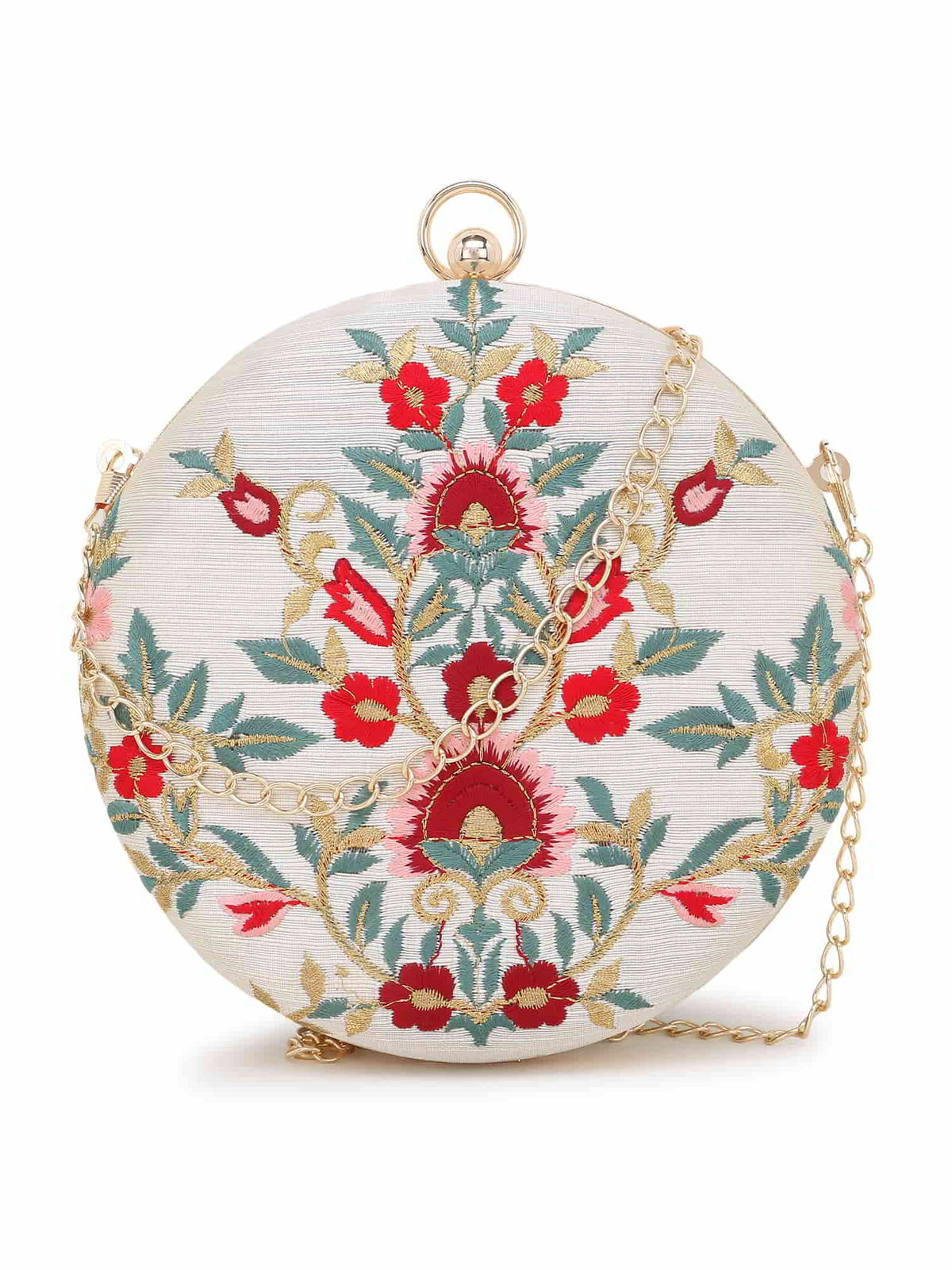 Gala Floral Emroidered Faux Silk Clutch
