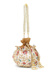 Lotus Faux Silk Floral Embroidered Potli