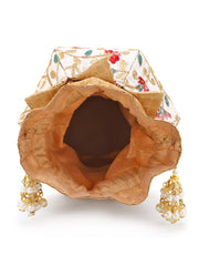 Lotus Faux Silk Floral Embroidered Potli