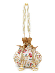 Lotus Faux Silk Floral Embroidered Potli