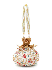 Lotus Faux Silk Floral Embroidered Potli
