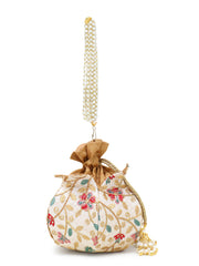 Lotus Faux Silk Floral Embroidered Potli