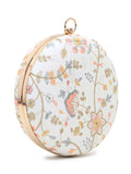 Gala Faux Silk Floral Embroidered Round Clutch