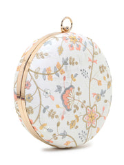Gala Faux Silk Floral Embroidered Round Clutch