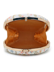 Gala Faux Silk Floral Embroidered Round Clutch