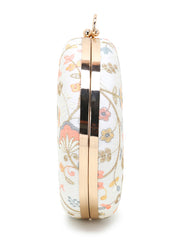 Gala Faux Silk Floral Embroidered Round Clutch