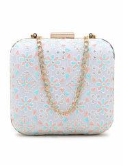 Vista Faux Silk Floral Embroidered Square Clutch