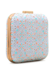 Vista Faux Silk Floral Embroidered Square Clutch
