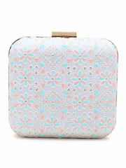Vista Faux Silk Floral Embroidered Square Clutch