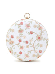 Gala Faux Silk Floral Embroidered Round Clutch