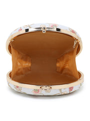 Gala Faux Silk Floral Embroidered Round Clutch