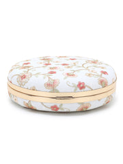 Gala Faux Silk Floral Embroidered Round Clutch