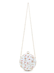 Gala Faux Silk Floral Embroidered Round Clutch