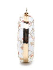 Gala Faux Silk Floral Embroidered Round Clutch