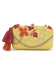 Gaud Floral Embellished Faux Silk Clutch