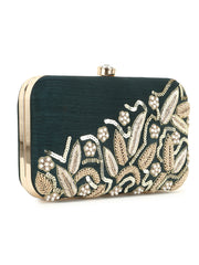 Gaud Floral Embellished Faux Silk Clutch