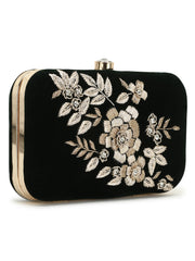Gaud Floral Embellished Velvet Clutch