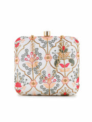 Vista Faux Silk Damask Embroidered Clutch