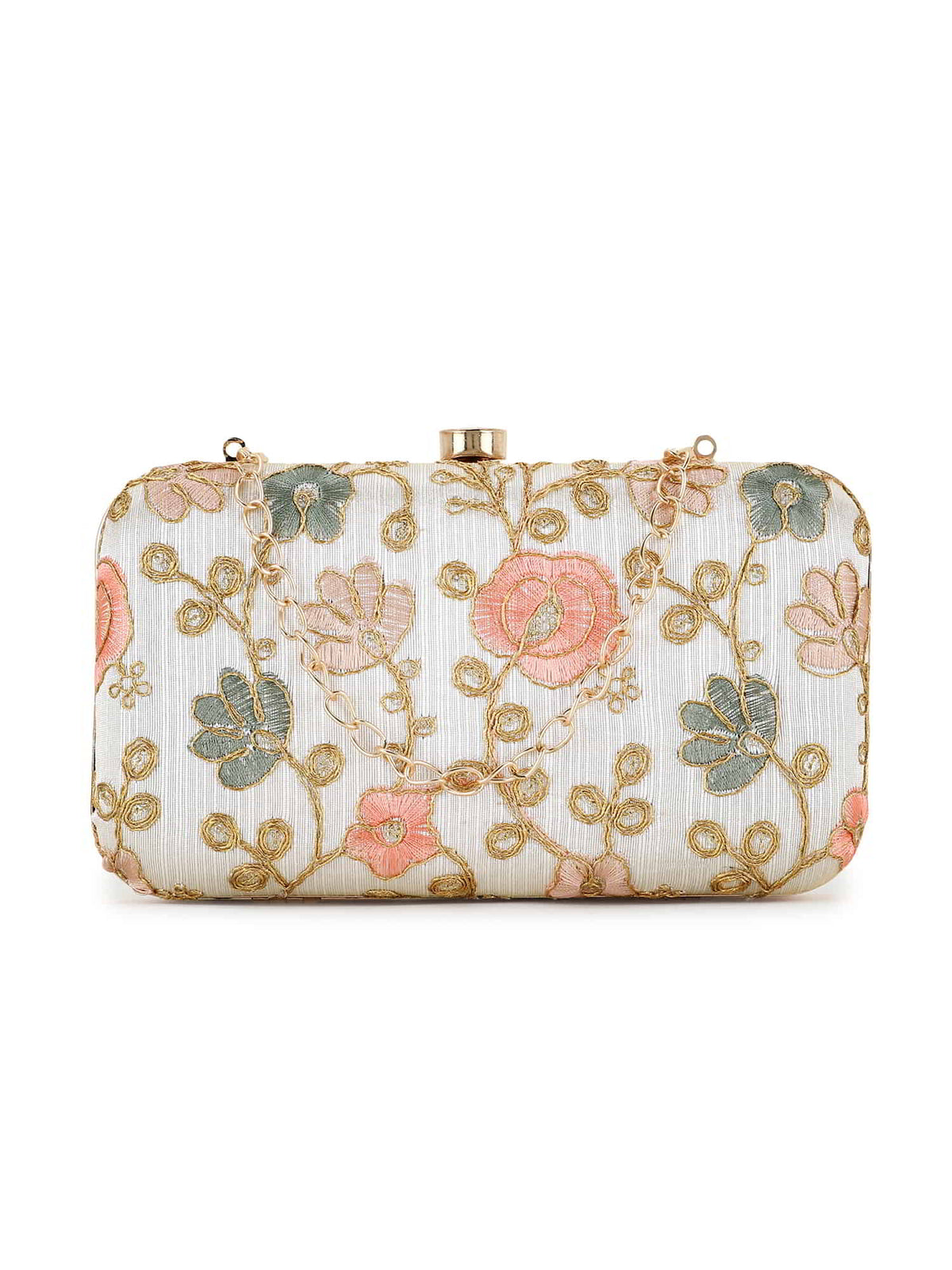 Hue Faux Silk Floral Embroidered Clutch
