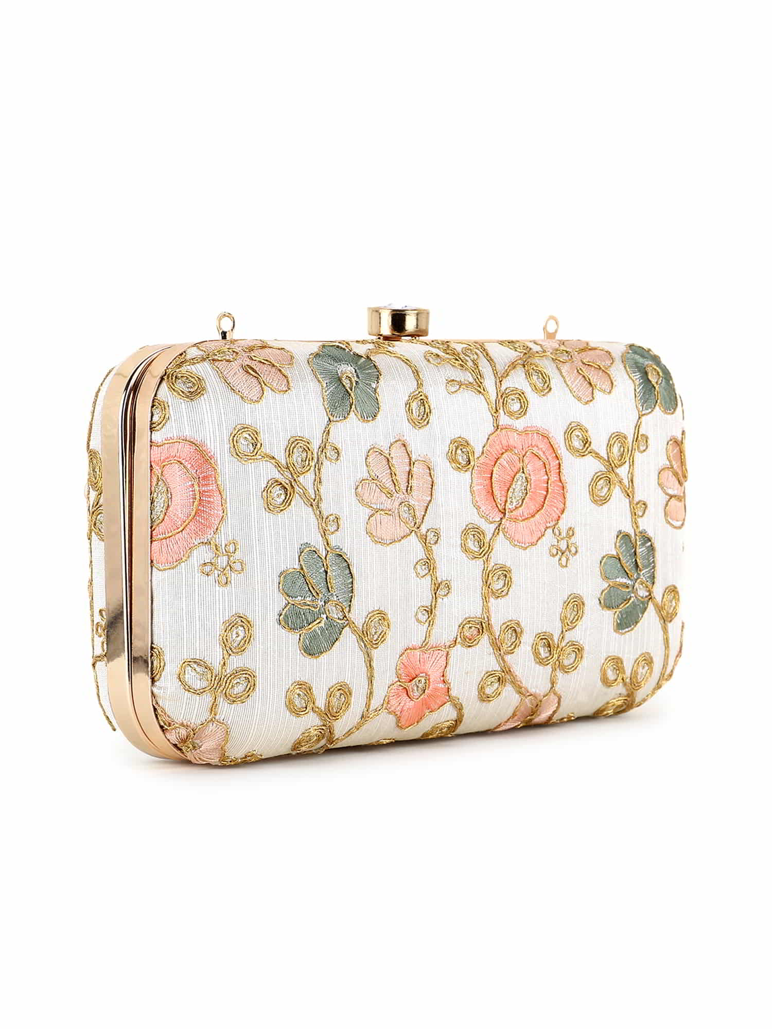 Hue Faux Silk Floral Embroidered Clutch