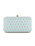 Hue Faux Silk Polka Dot Embroidered Clutch