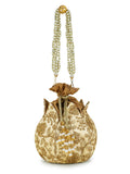 Lotus Faux Silk Floral Embroidered Potli
