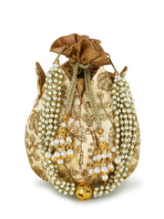 Lotus Faux Silk Floral Embroidered Potli