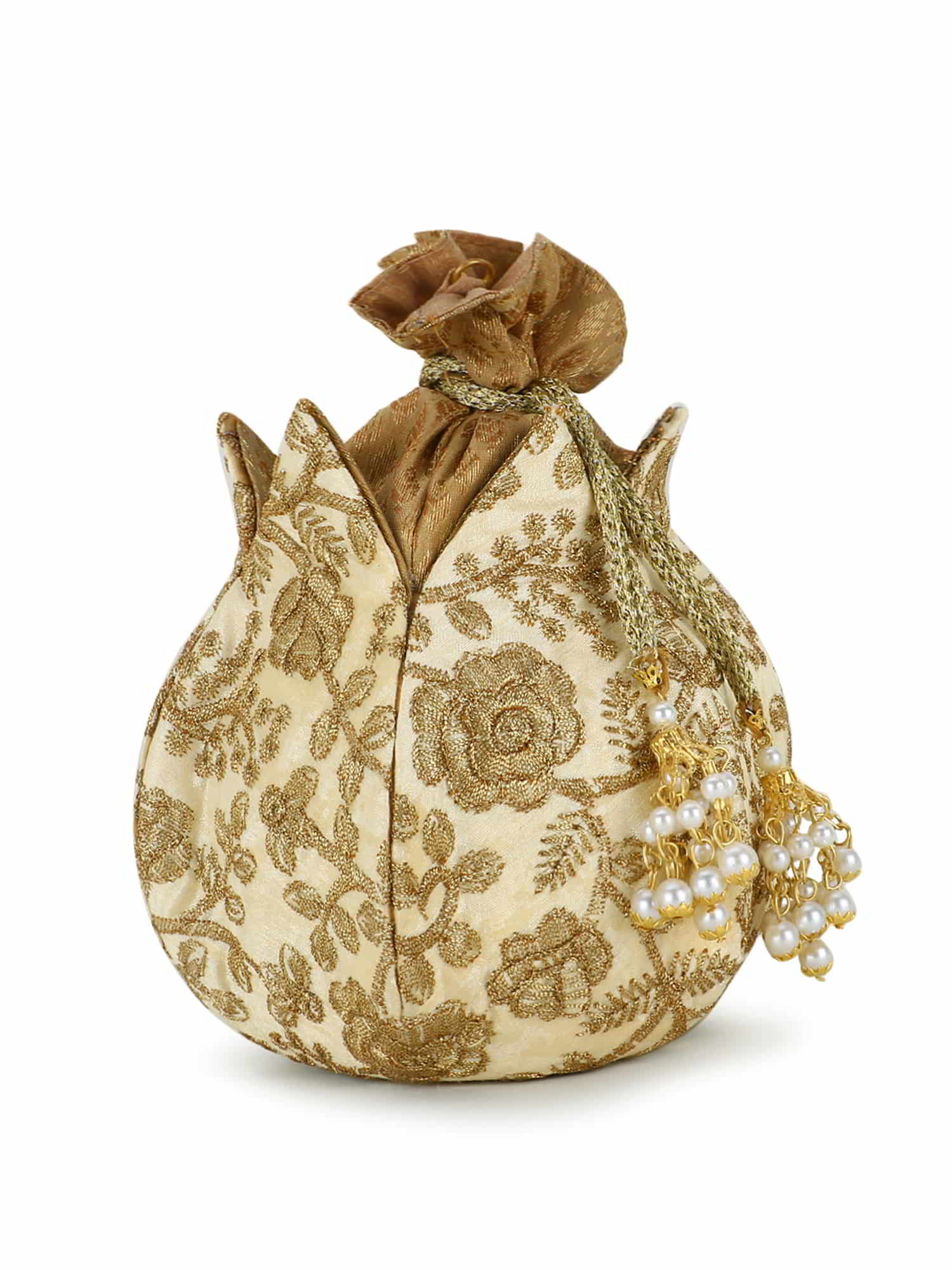 Lotus Faux Silk Floral Embroidered Potli