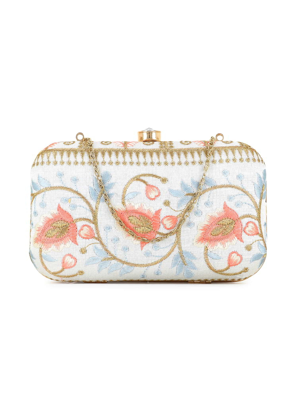 Hue Faux Silk Embroidered Clutch