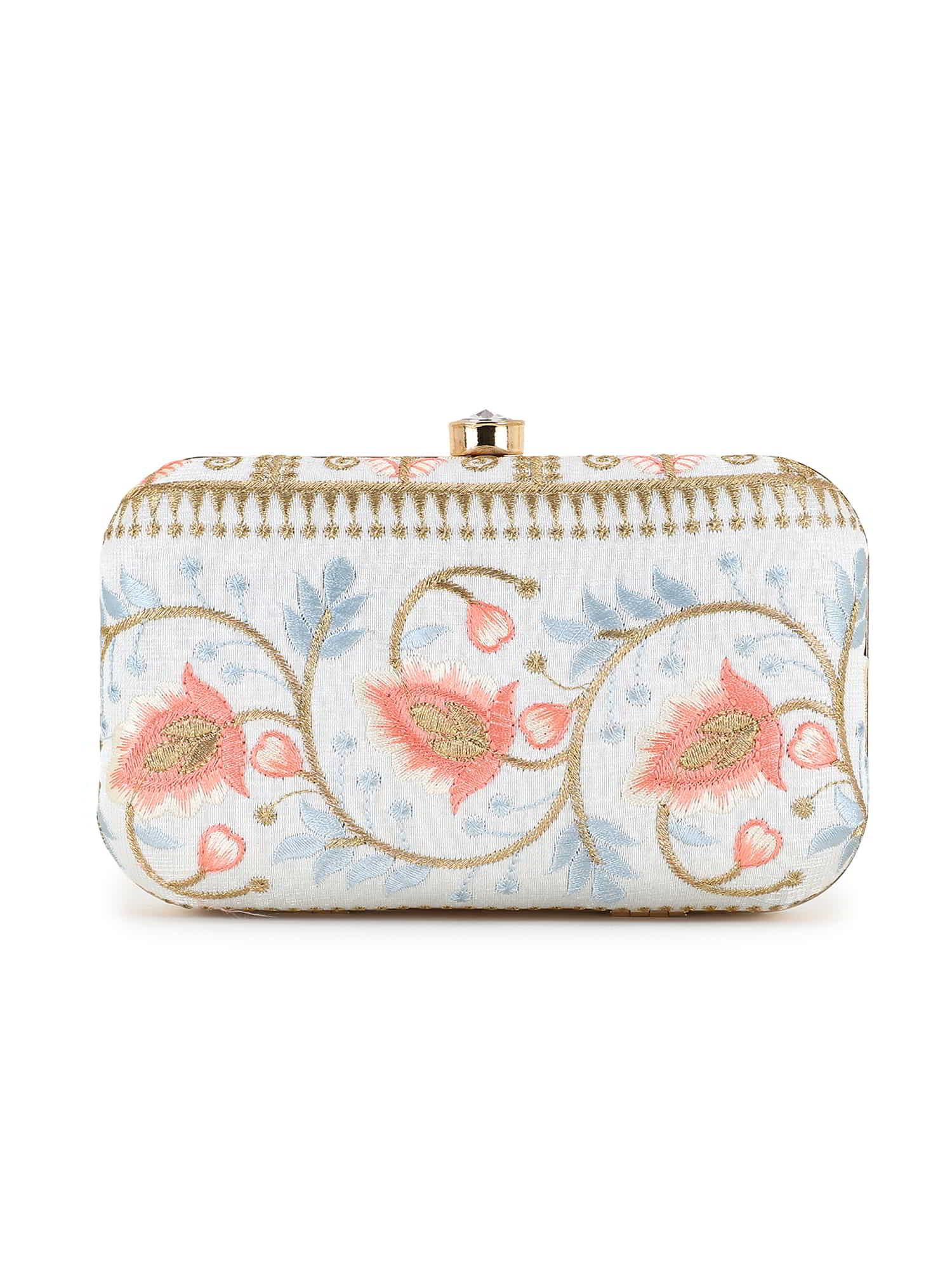 Hue Faux Silk Embroidered Clutch