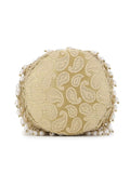 Dangle Paisely Printed Embellished Brocade Potli