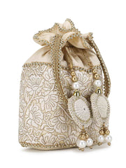 Dangle Floral Embroidered Faux Silk Potli