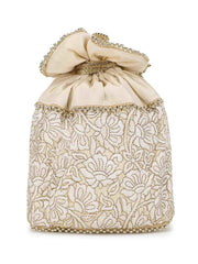 Dangle Floral Embroidered Faux Silk Potli