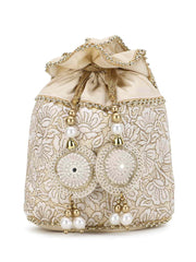 Dangle Floral Embroidered Faux Silk Potli