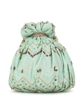 Dangle Chevron Embroidered Faux Silk Potli