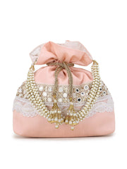 Dangle Floral Embellished Faux Silk Potli