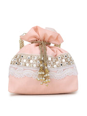 Dangle Floral Embellished Faux Silk Potli