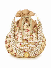 Lotus Floral Embroidered Faux Silk Potli