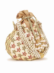 Lotus Floral Embroidered Faux Silk Potli