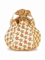 Lotus Floral Embroidered Faux Silk Potli