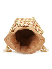 Lotus Floral Embroidered Faux Silk Potli