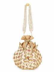 Lotus Floral Embroidered Faux Silk Potli