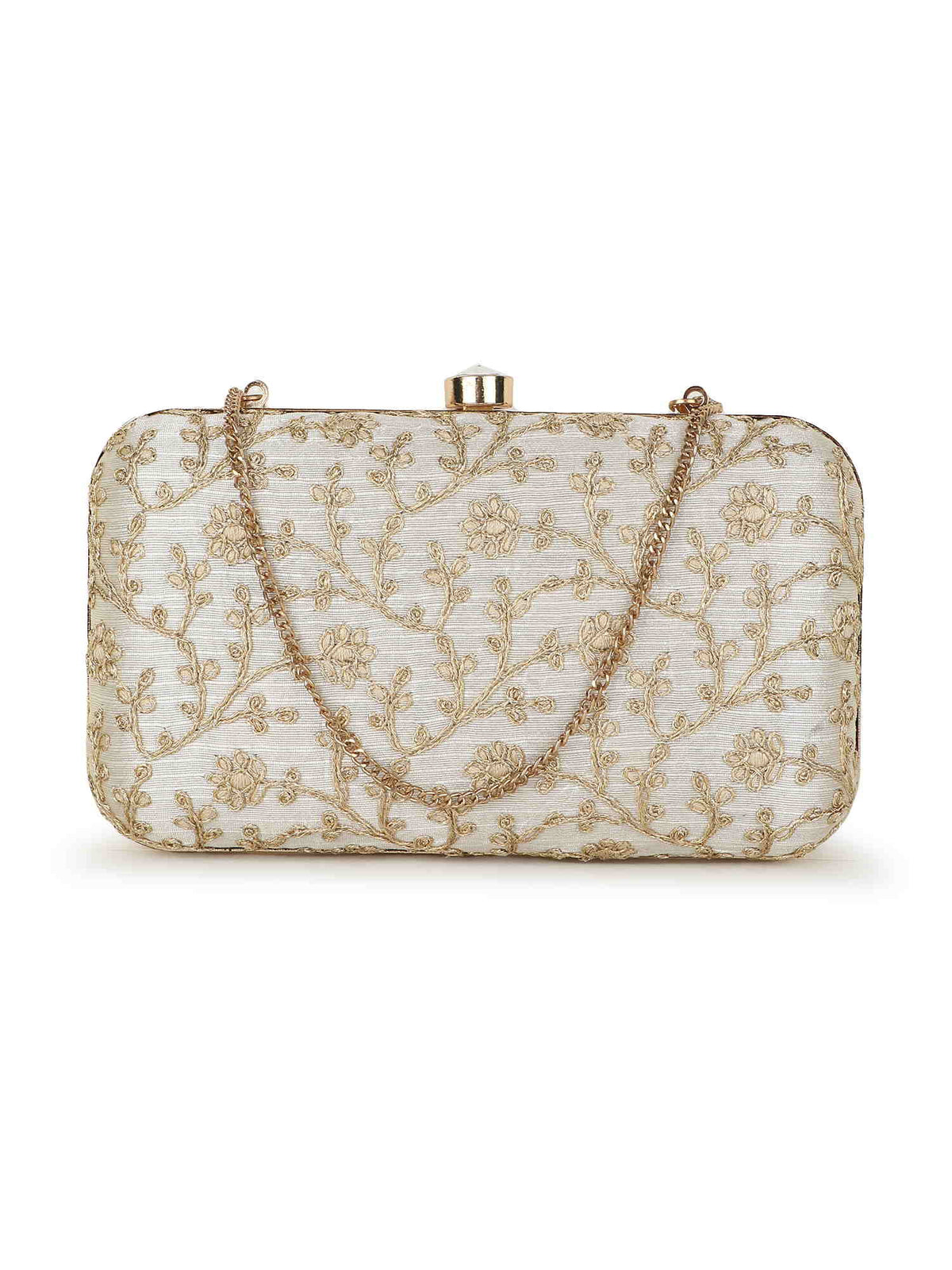 Hue Floral Embroidered Faux Silk Clutch