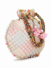 Dangle Sequin Embroidered Faux Silk Potli