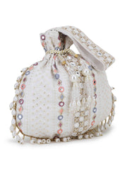 Dangle Mirror Work Embellished Faux Silk Potli