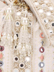 Dangle Mirror Work Embellished Faux Silk Potli