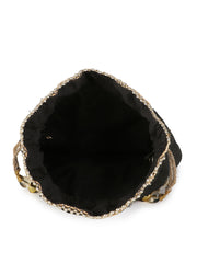 Dangle Botanical Embellished Faux Silk Potli