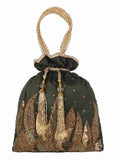 Dangle Botanical Embellished Faux Silk Potli